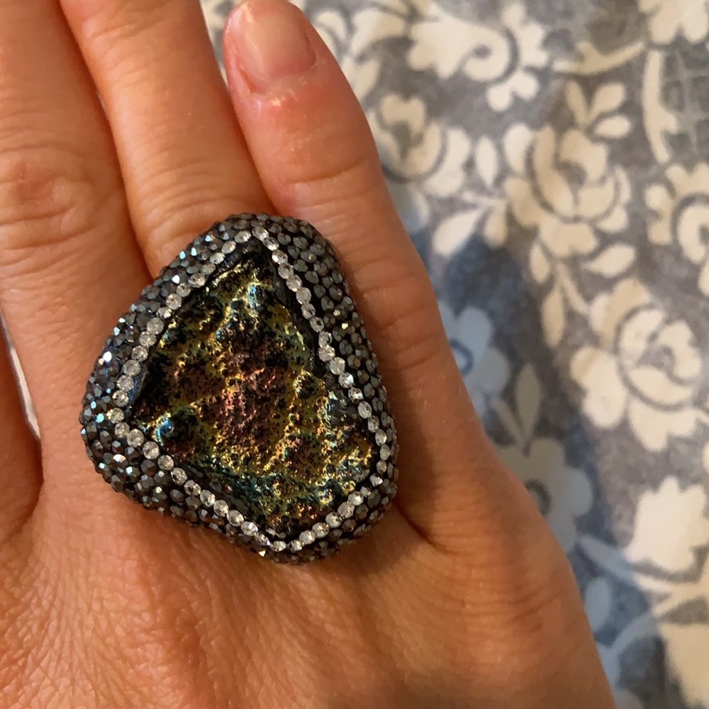 Druzy Statement Ring 925 Sterling Adjustable - image 2